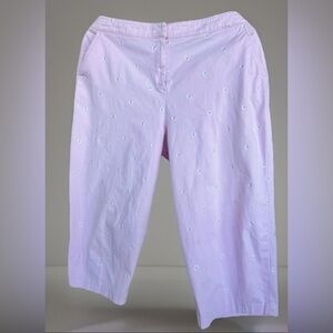 Briggs New York High Rise Flat Front Capris Pink White Daisy Pattern Pockets 14